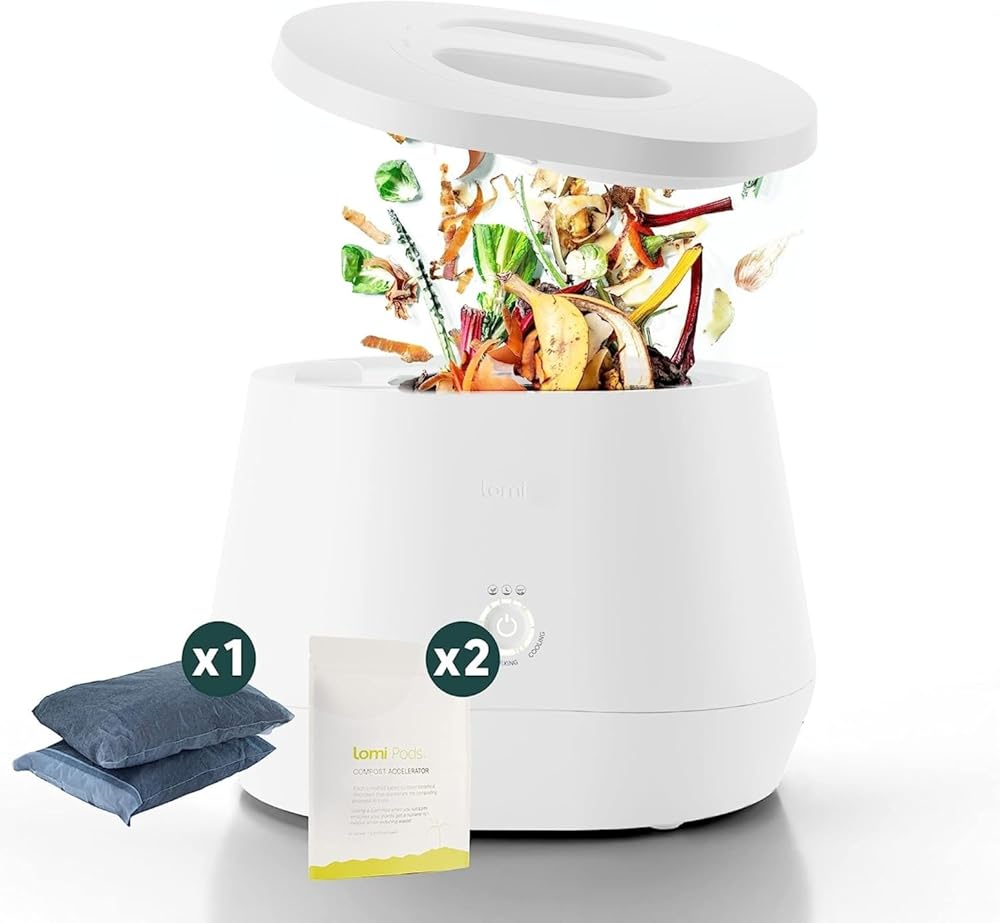Lomi Electric Kitchen Composter Bundle (90 Cycles), 3L, World’s First Smart Waste Home Food Upcycler, Single Button Operate, Indoor Compost
