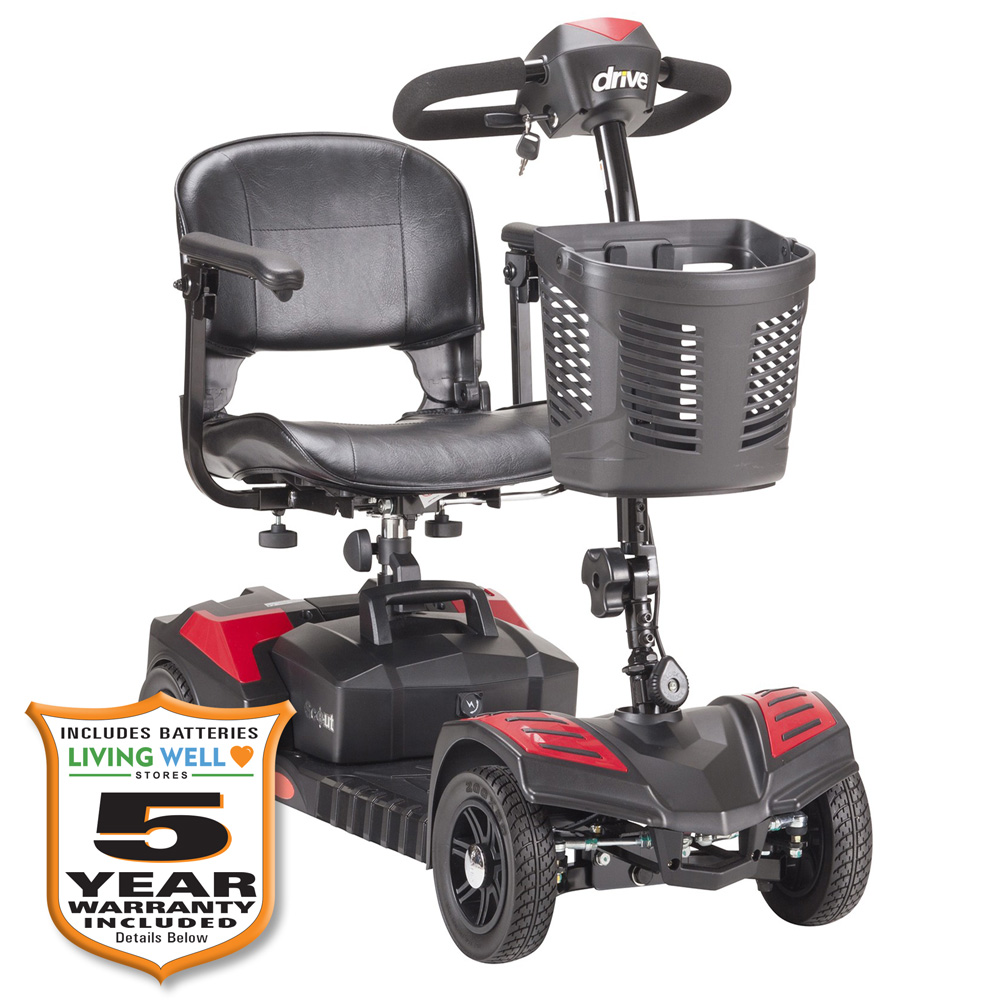 Drive Medical Spitfire Scout LT 4-EXT 4 Wheel Travel Power Scooter with Extended 15 Mile Range Battery and 5 Year Extended Warranty