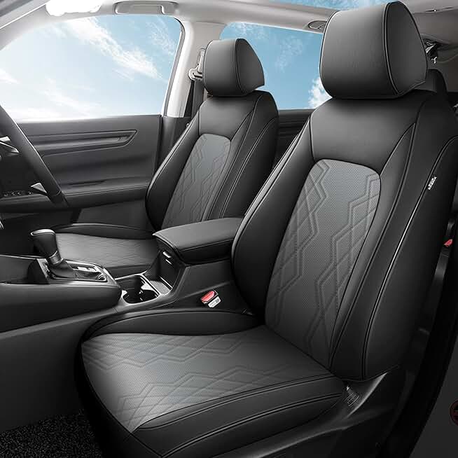 FREESOO Custom Fit CRV Seat Covers - Car Seat Covers Full Set for CRV 2023 2024 2025 EX-L/EX/LX/Sport/Touring/Hybrid - Luxury Waterproof Leather Automotive Seat Covers for SUV - Black&Gray