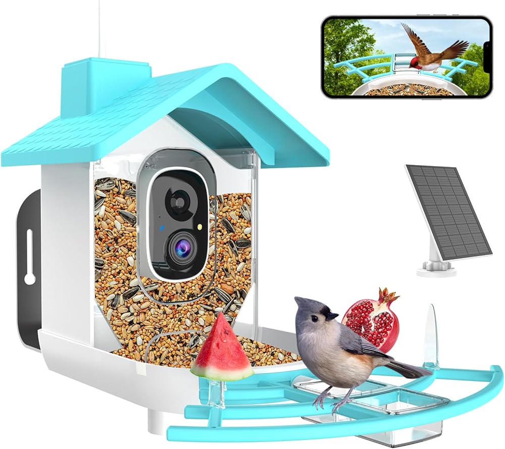 Smart Bird Feeder with Camera AI Identify Bird Species,Auto Capture Bird Videos Instant Notifications,Live View,Solar Panel,Ideal Gift for Bird Lover