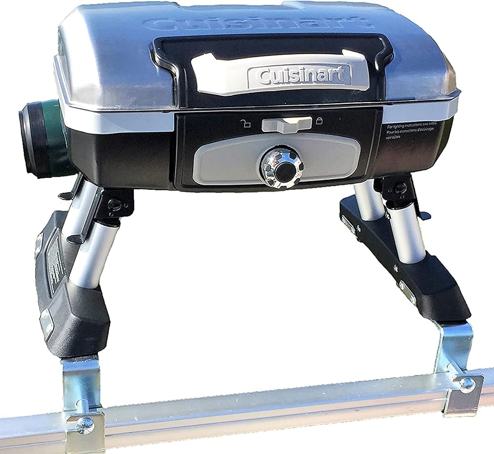 Cuisinart Grill Modified for Pontoon Boat with Arnall's Stainless Grill Bracket Set SILVER