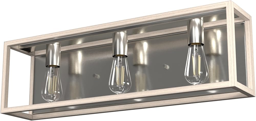 Hunter - Squire Manor 3-light Brushed Nickel, Medium Size Vanity Light, Dimmable, Modern Style, for Bedrooms, Kitchens, Foyers, Bathrooms - 19674