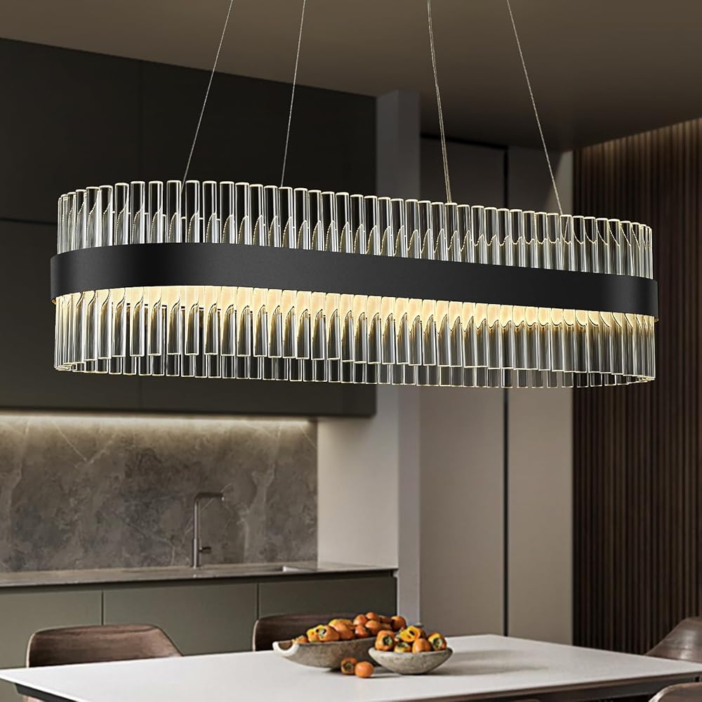 Modern Crystal Chandelier, Dimmable Chandelier Light Fixture with LED Source Contemporary Crystal Pendant Lighting Fixture for Kitchen Island L35.4