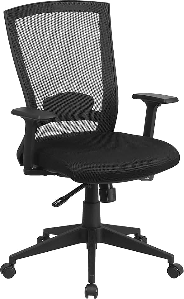 Flash Furniture Cleo Mid-Back Black Mesh Executive Swivel Ergonomic Office Chair with Back Angle Adjustment and Adjustable Arms