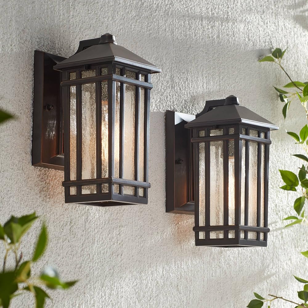 J du J Sierra Craftsman Mission Outdoor Wall Lights Set of 2 Rubbed Bronze Metal 10 1/2