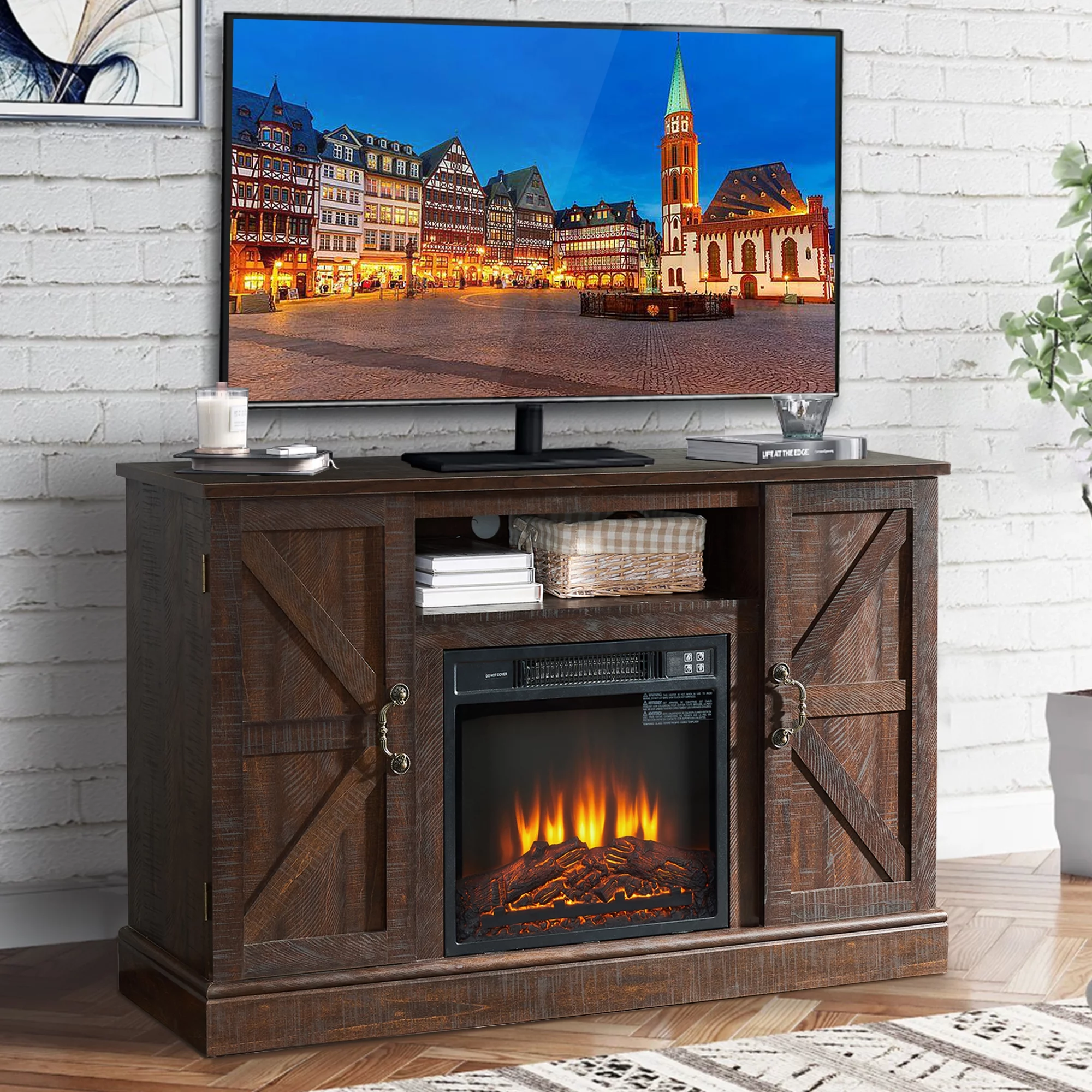 Fireplace TV Stand, Farmhouse TV Stand for 55