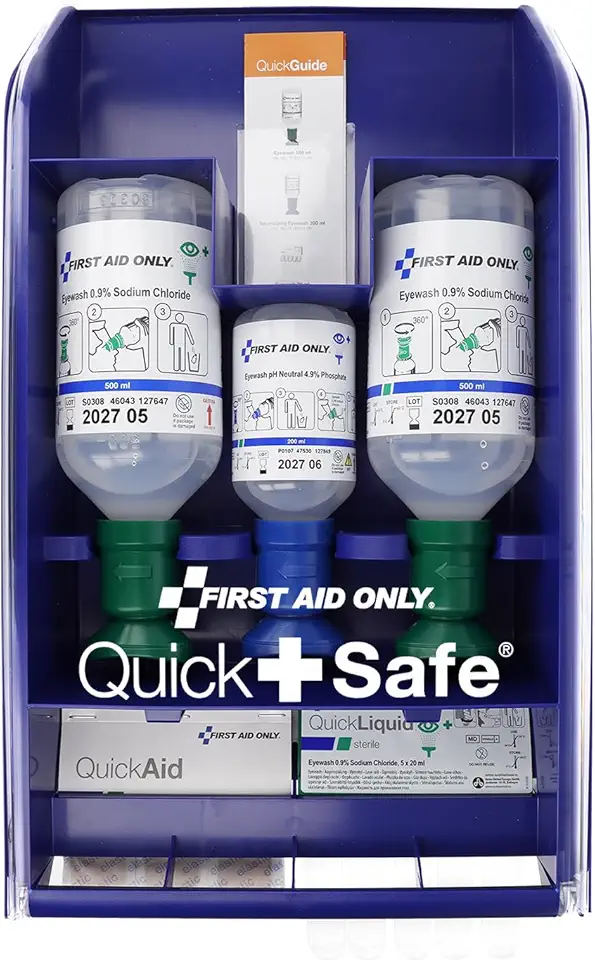 First Aid Only QuickSafe Basic First Aid Station | Emergency Station with Basic Equipment for Eye and Cut Injuries | Hygienic, Dust-Proof, Easy to Fill | P-44026 00