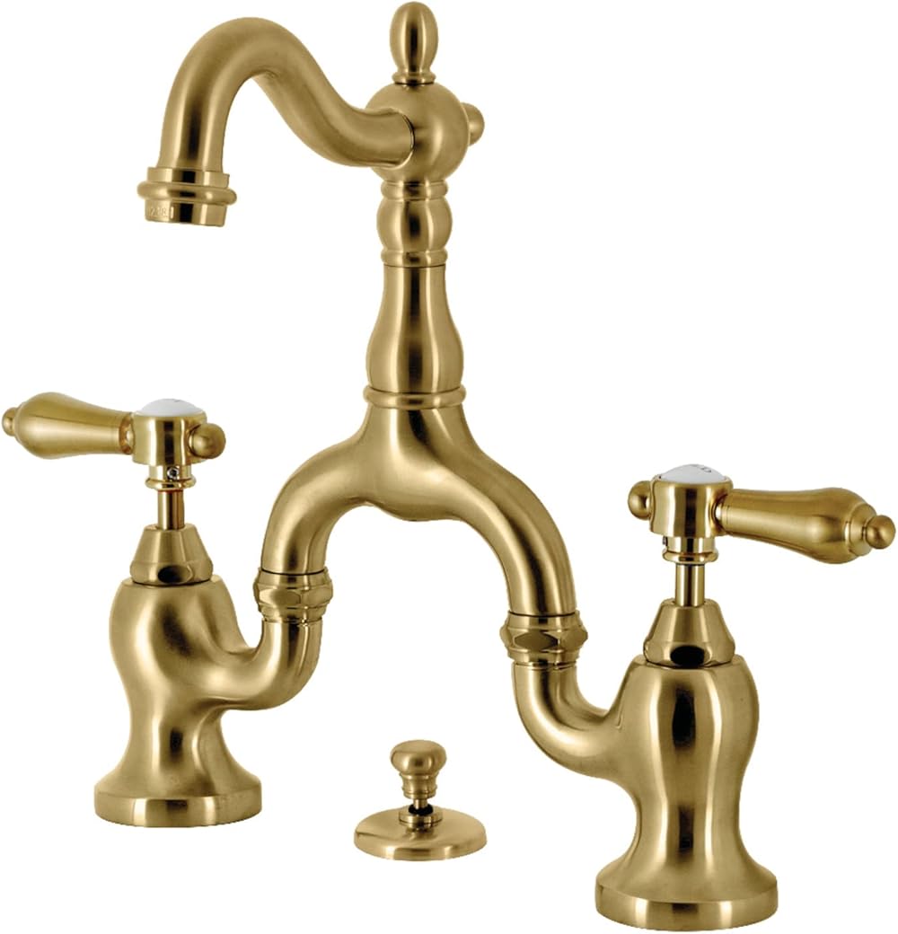 Kingston Brass KS7977BAL Heirloom Bridge Bathroom Faucet with Brass Pop-Up, Matte Black