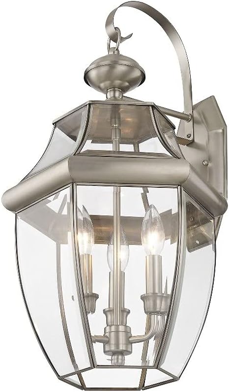 2351-91 Outdoor Wall Lantern with Clear Beveled Glass Shades, Brushed Nickel
