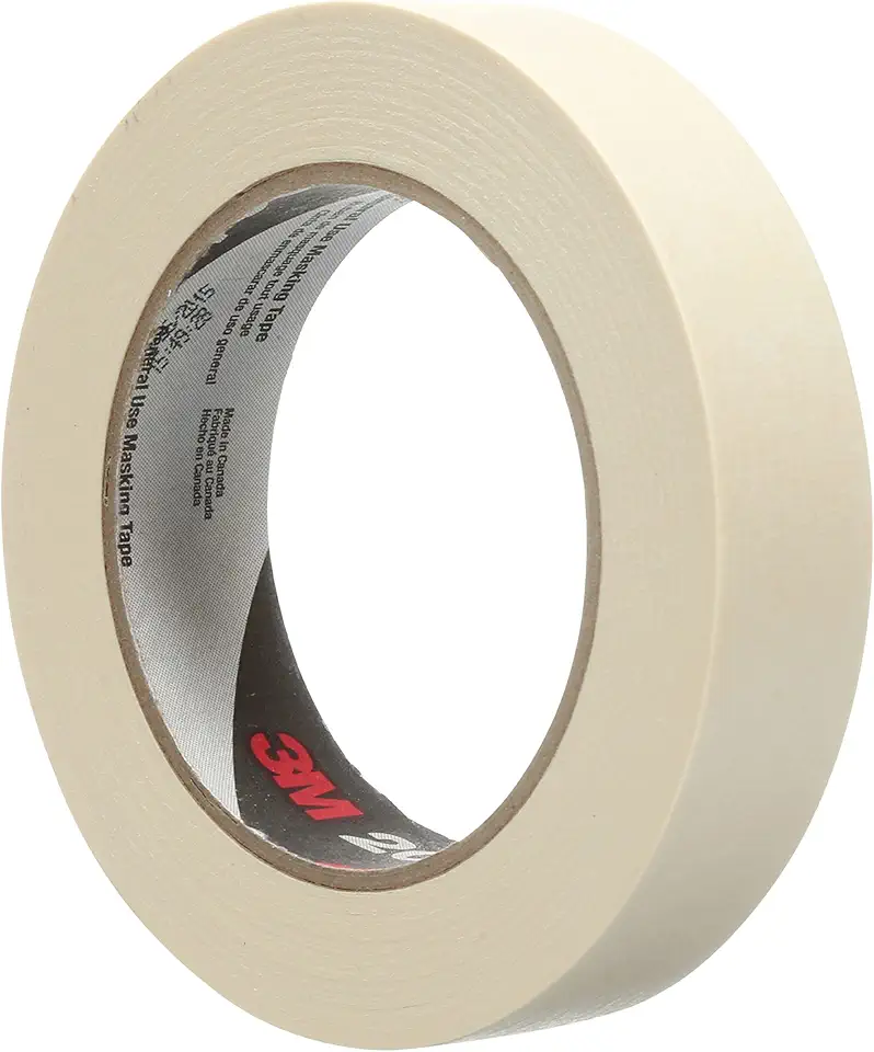 3M General Use Masking Tape 201+, Crepe Paper, Low Unwind, Clean Removal, Easy Tear, Resist Slivering, Tan Color, 24 mm x 55 m, 4.4 mil, 36/Case