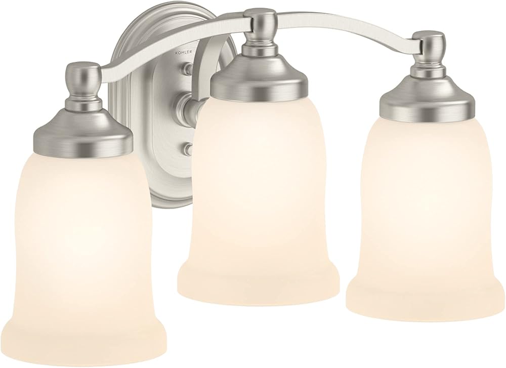 KOHLER Bancroft Bathroom Vanity Light Fixture, Wall Sconce Lighting, Position Facing Up or Down, UL Listed, 3 Light, Brushed Nickel