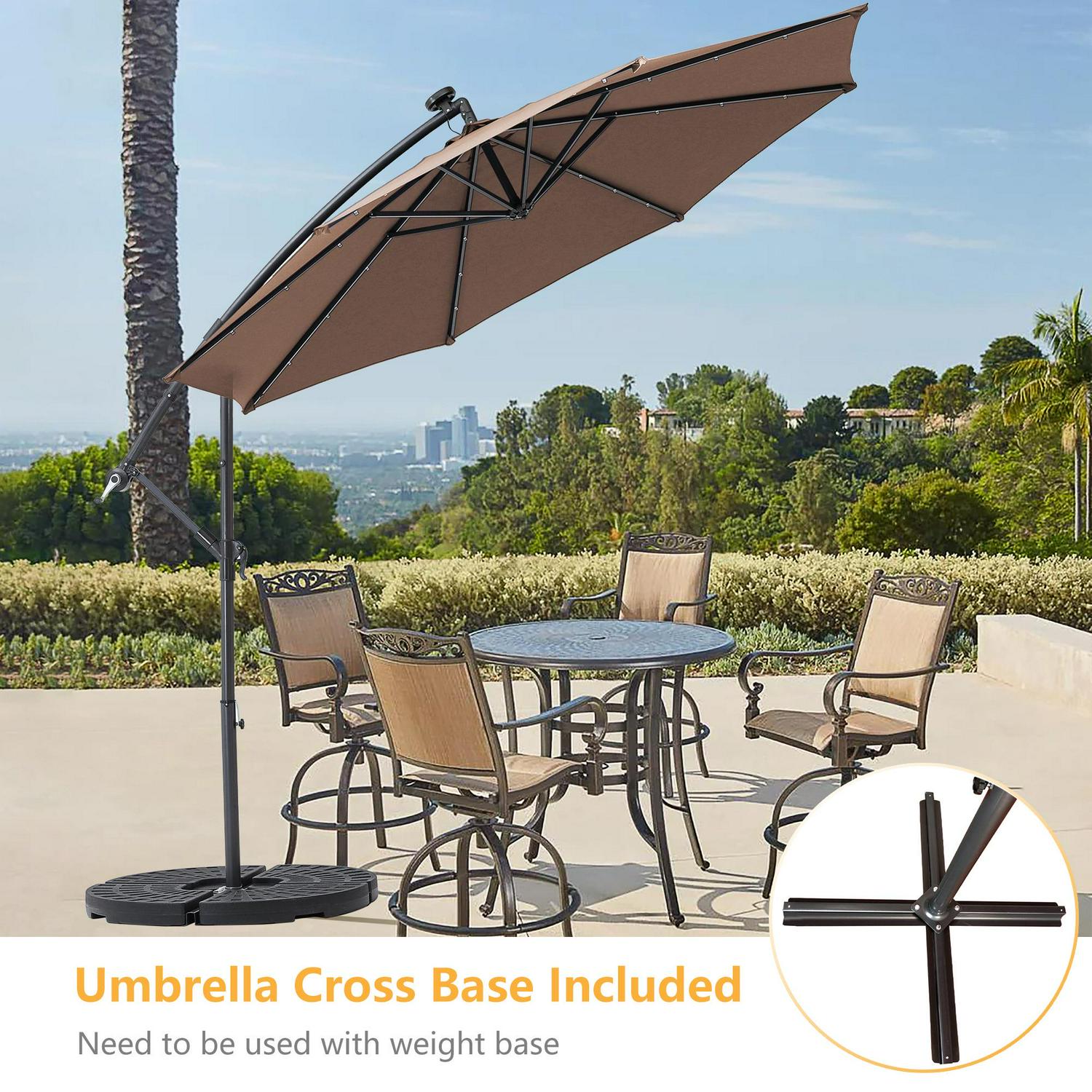 Clihome 10-ft Tan Solar Powered Crank Cantilever Patio Umbrella