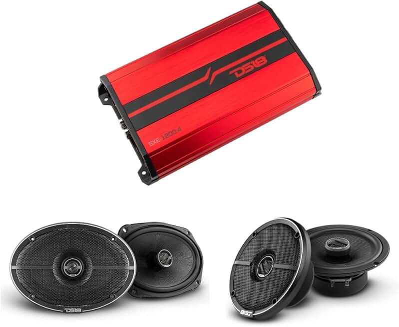 DS18 Car Speakers Bundle - 2X 6.5 Coaxial Speakers and 2X 6x9 3-Way Coaxial Speakers with Amplifier 4-Channel, Complete Package for Your Car Stereo Sound System