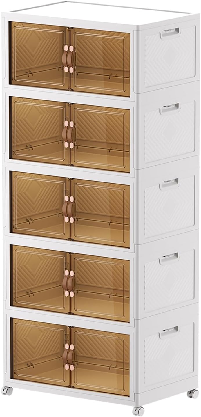 Storage Bins with Lids, 5 Pack Collapsible Storage Bins with Wheels, Plastic Storage Box for Closet Organizers and Storage, Storage Containers for Home Organizing Clothes (22