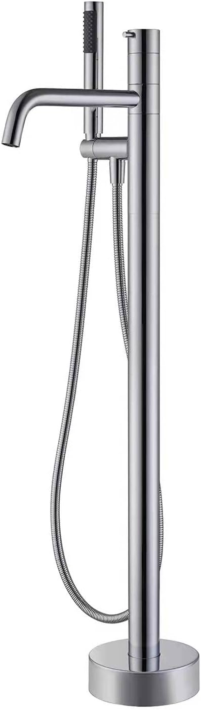 Freestanding Bathtub Faucet Floor Mount Tub Filler Chrome Brass Single Handle Bathroom Faucets with Hand Shower