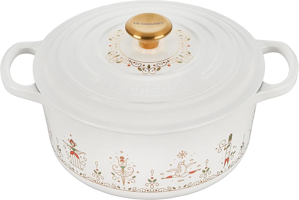 Le Creuset Noël Collection Enameled Cast Iron 12 Days of Christmas Round Dutch Oven, 3.5 qt., White