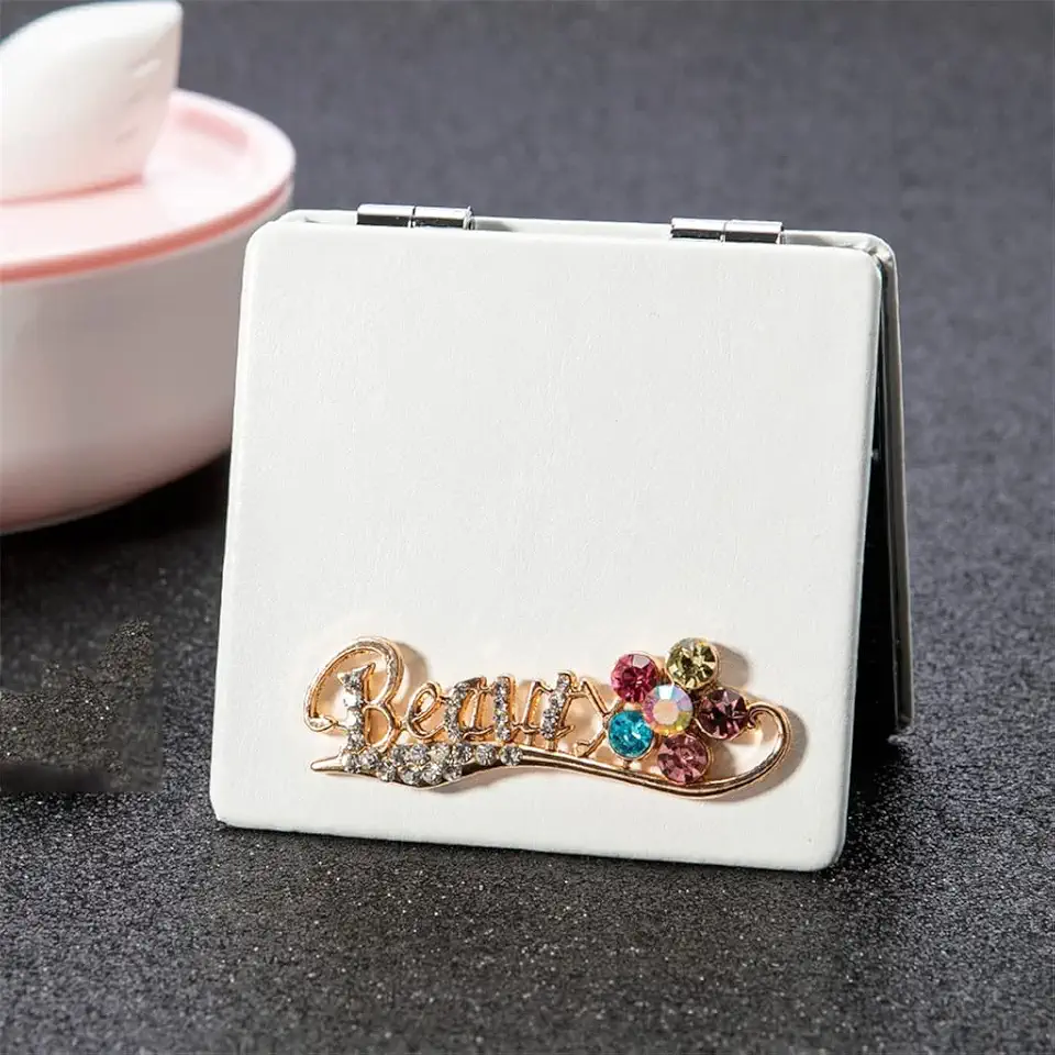 Mini Faux Leather Vanity Mirror Foldable Portable Pocket Mirror 2 Face Magnifier with Compact (Color : A Size : 6.8cm*7cm*1cm) (A 6.8cm*7cm*1cm)