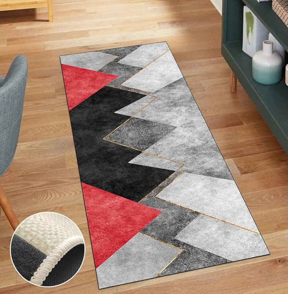 Runners Rug for Hallway Kitchen Red Non Slip 2'x20' Patchwork Home Decor Non Slip Washable Runners for Corridor Hallway