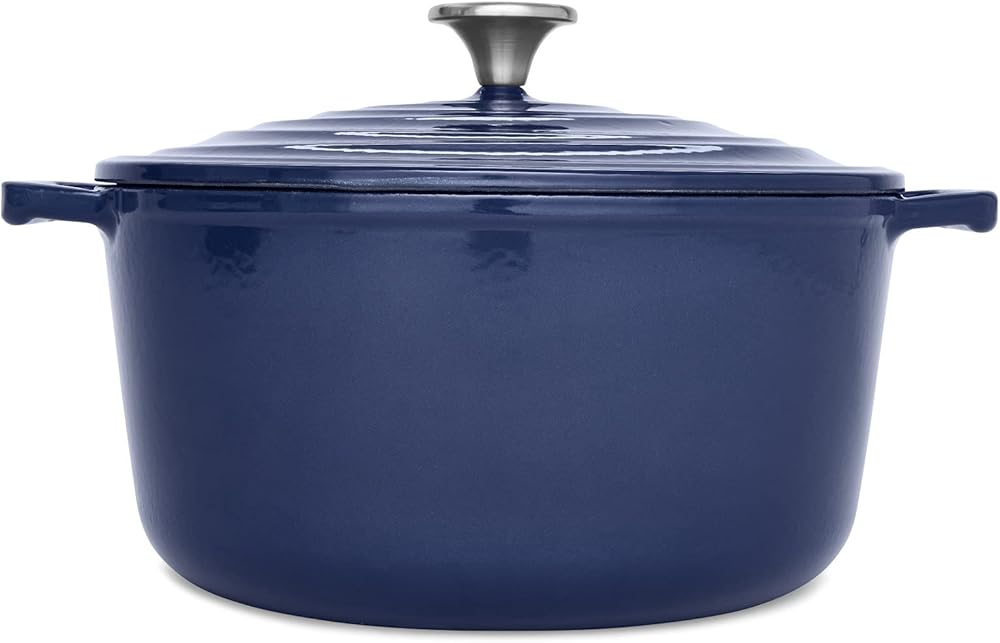 T-fal Cast Iron Enameled Dutch Oven 6 Quart Induction Oven Broiler Safe 500F Pots and Pans, Cookware Blue