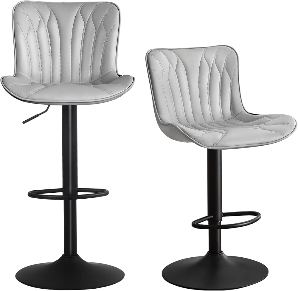 YOUNUOKE Bar Stools Set of 2 Grey Barstools Adjustable Counter Height Stools 24 inch Swivel Modern Bar Stool with Back for Kitchen Island
