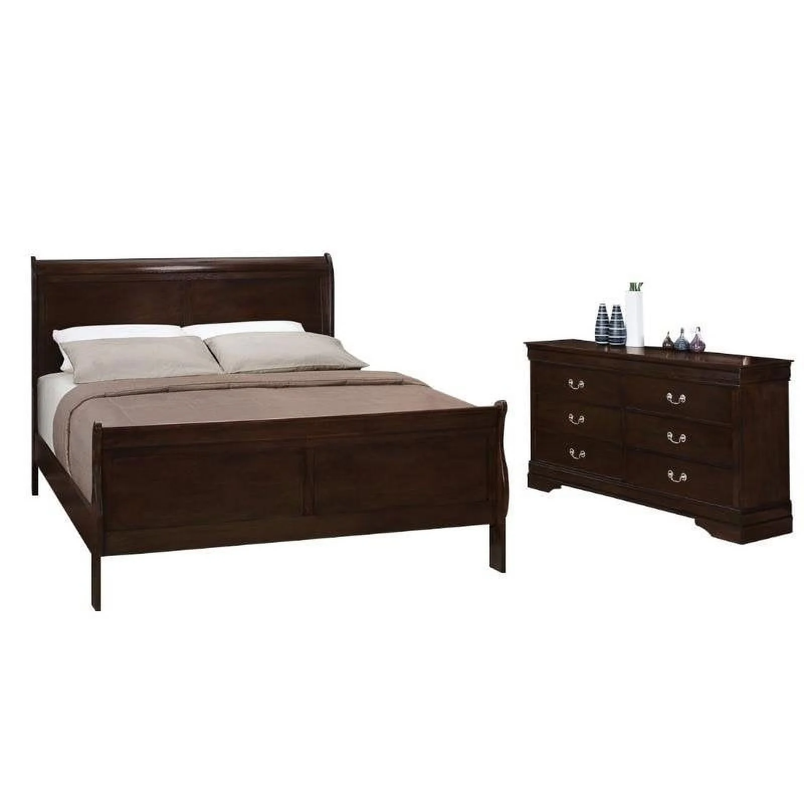 Coaster Louis Philippe 2PC Set with Full Bed and Dresser in Brown
