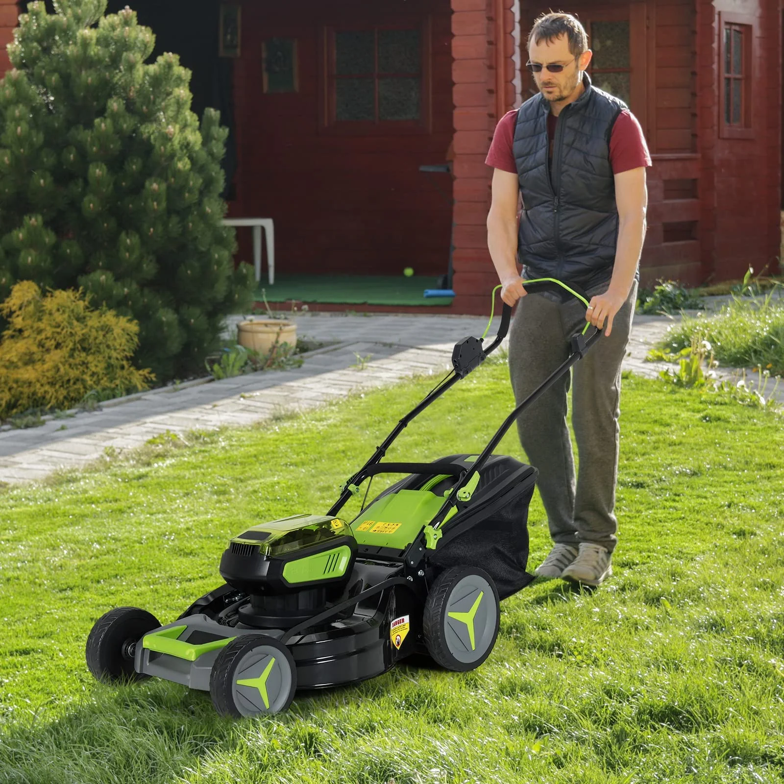 Goplus Cordless Lawn Mower, 18 Inch Electric Push Mower