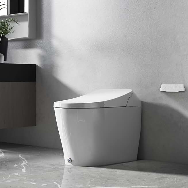 VANCOCO Smart Toilet with Bidet Built In, Automatic Flush Bidet Toilet with Auto Open/Close, Elongated Japanese Toilets for Bathroom with Night Light, Dryer, Heated Seat, Remote Control, White