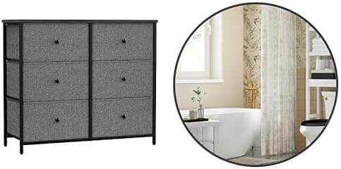 SONGMICS Dresser for Bedroom, Chest of Drawers, 6 Drawer Dresser,Round Mirror, Bathroom Mirror for Wall, 24 Inches, Metal Frame,ULTS323G22 & ULWM102B01
