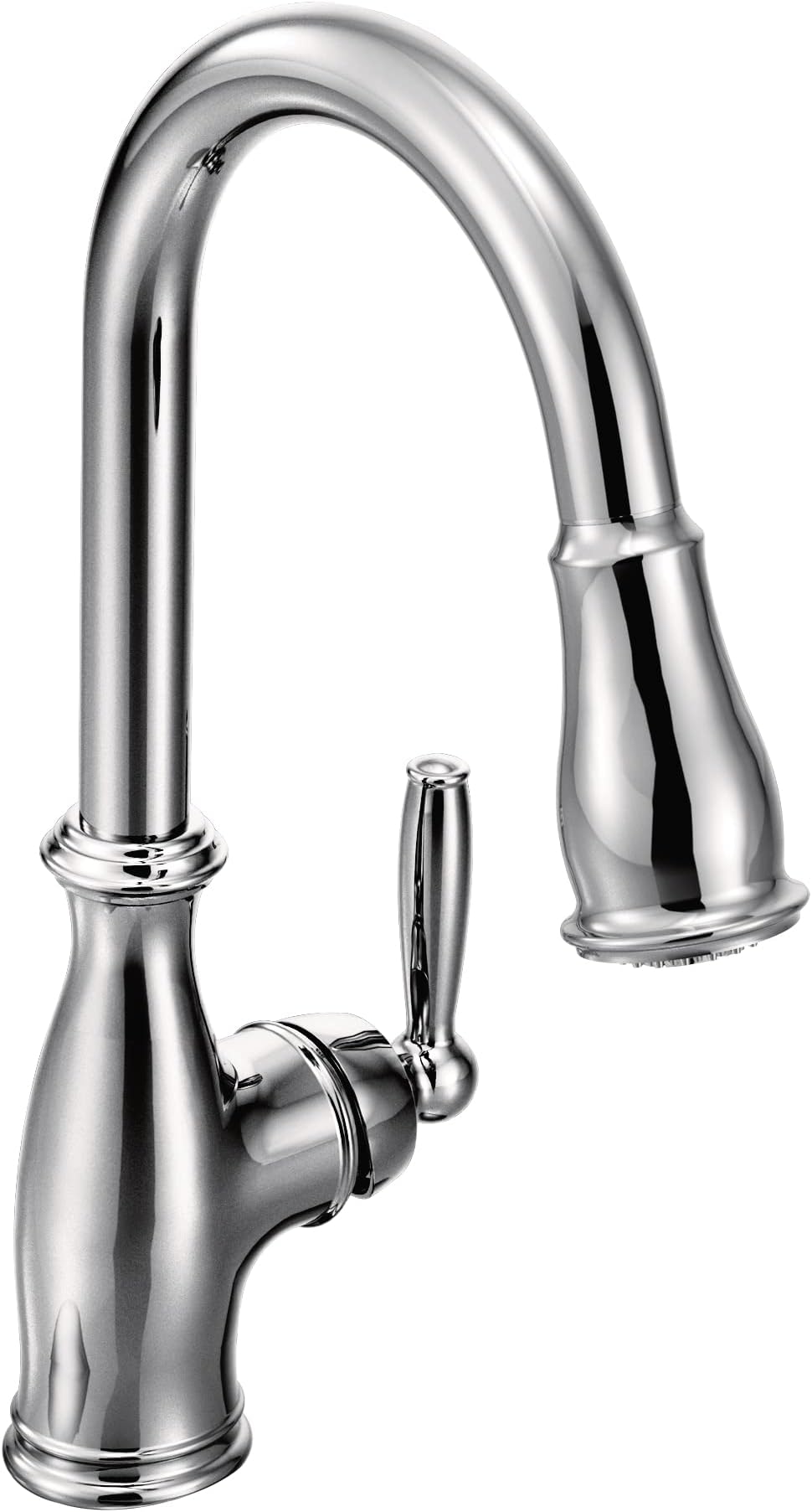Moen Brantford Chrome Traditional One-Handle Kitchen Faucet with Pulldown Sprayer Featuring Power Boost and Reflex Docking System, 7185C