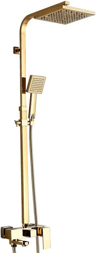 CHCDP Golden Copper Shower Set Faucet Wall Mounted Hot and Cold Bathtub Shower Column Square 8
