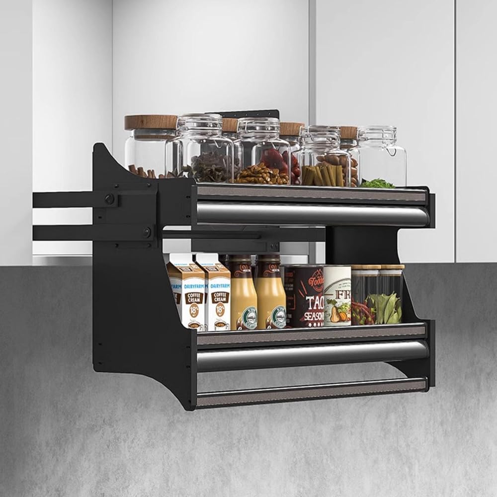 Convenient Kitchen Top Shelf Pull Down Cabinet Organizer, Deep Sliding Under Shelf, Wall Mounted Dish and Spice Rack System Suitable for Upper Cabinet (Size : 29.9