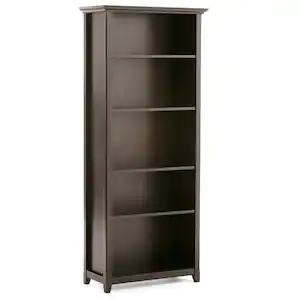 Simpli Home Amherst 70 in. Hickory Brown Wood 5-shelf Standard Bookcase with Adjustable Shelves