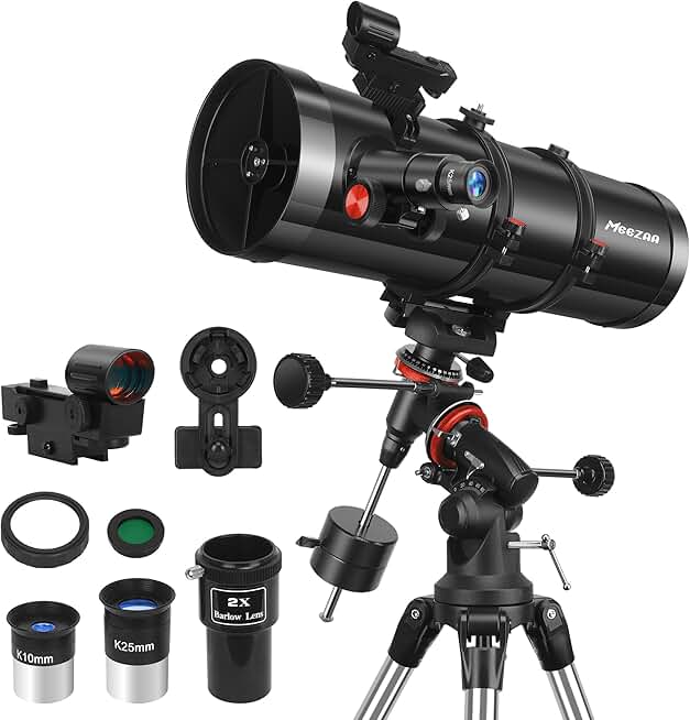 Telescope, 150EQ Reflector Telescope for Adults Astronomy Beginners, Manual Equatorial Professional Telescopes Astronomy with 2X Barlow Lens, Phone Adapter, Adjustable Tripod and Moon Filter