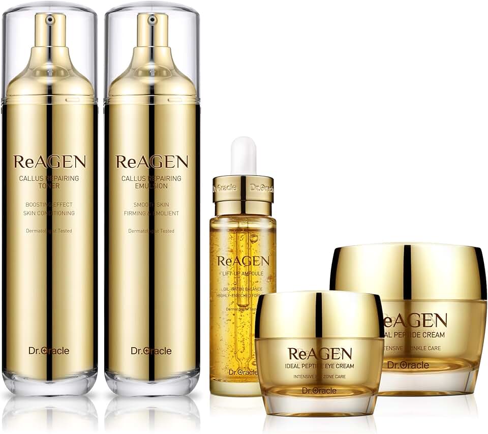 ReAGEN Anti-aging Skincare Set, For Younger, Plumped, Youthful Complexion, Includes Toner, Serum, Emulsion/Lotion, Eye Cream, Moisturizer Dermatologist Tested by Dr.Oracle