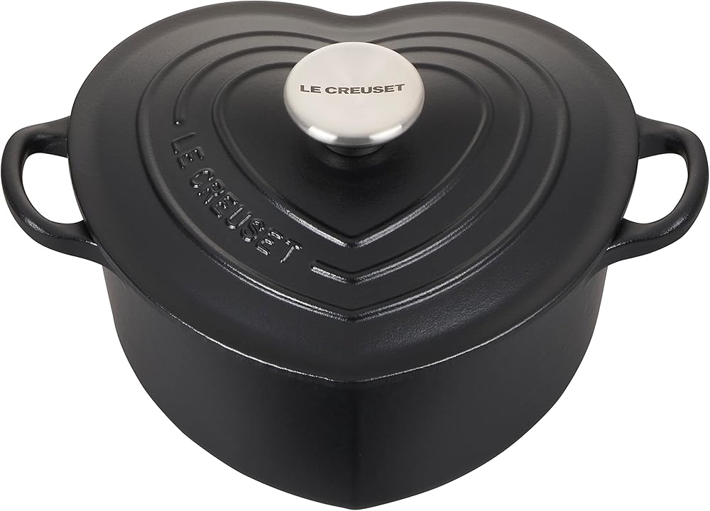 Le Creuset Signature Enameled Cast Iron Figural Heart Cocotte, 2 Quart, Licorice with Stainless Steel Knob