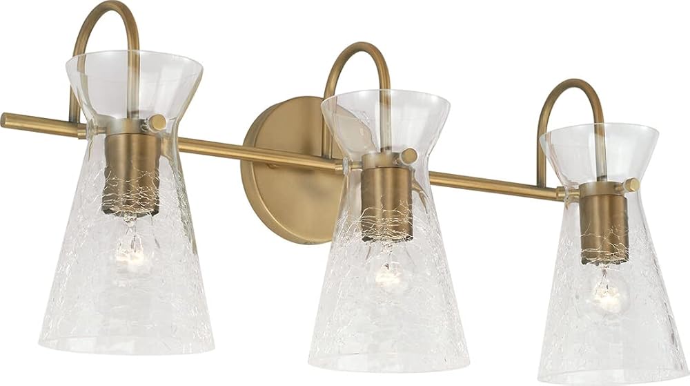 Capital Lighting 142431AD Mila Vintage Half-Crackle Glass Bath Vanity Wall Mount, 3-Light 300 Total Watts, 11
