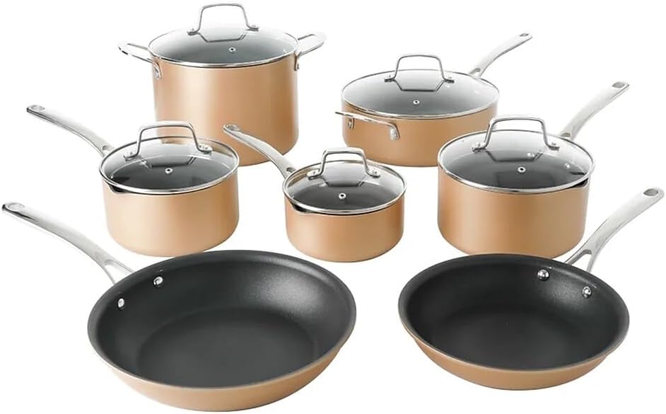 Martha Stewart 12 Piece Heavy Gauge Aluminum Hard Anodized Premium Nonstick Cookware Set, Induction Safe, Copper w/Black Interior