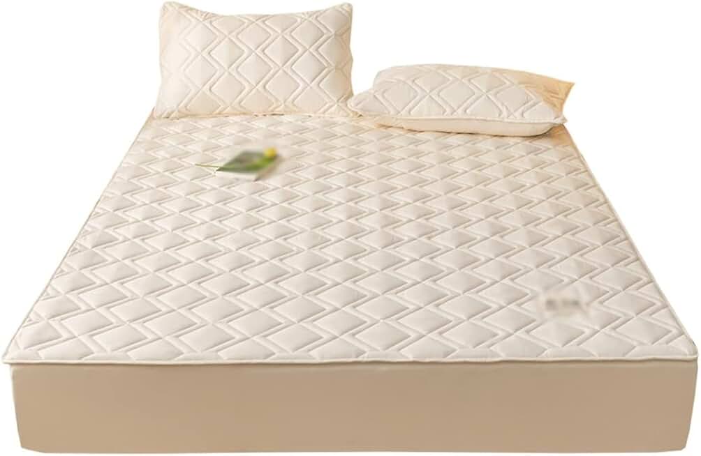 Knitted Cotton Clip Cotton Bed hat Thickened Mattress Protection Cover dust Bed Cover Bed hat Pillowcase Three-Piece Set(180 * 200CM)