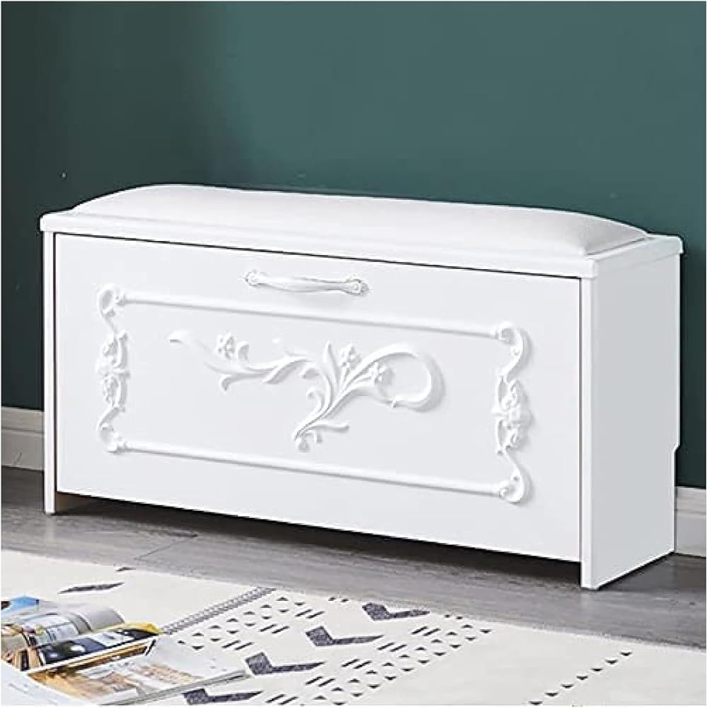 Shoe Storage Bench Entryway Hallway Furniture, Bench with Hidden Shoe Rack Solid Wood Shoe Cabinet Shoe Cabinet Storage Table Bedroom Shoe Stool Shoe Cabinet Seat(White,90x24x42cm)