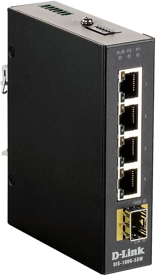 D-Link 5-Port Gigabit Industrial Unmanaged Switch | 4 10/100/1000BASE-T Ports + 1 SFP Ports | L2 | Fanless | Plug and Play (DIS-100G-5SW)