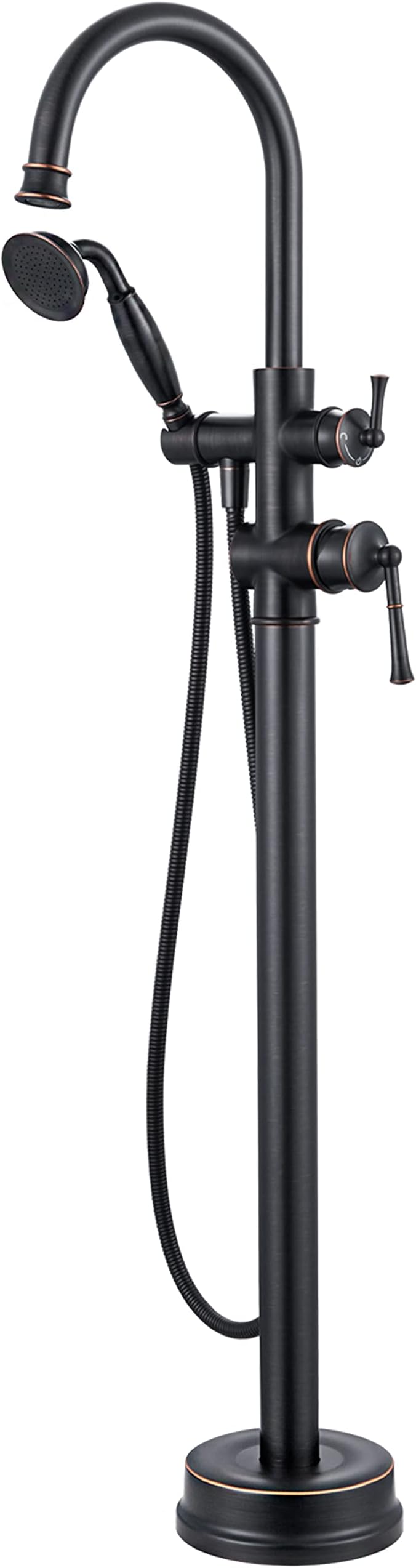 Freestanding tub filler, Bronze Floor Mount Bathtub Faucet With Brass Handheld Shower, 360° Swivel Spout With 59'' Water Hose, Vintage 2-1 Function Tub Faucet for Bathroom(B2311-ORB)