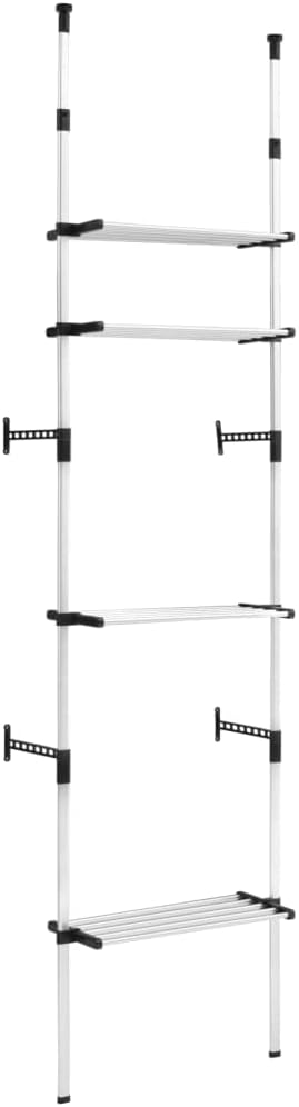 vidaXL Aluminum Telescopic Wardrobe System, Adjustable Closet Organizer with Shelves, Space-Saving, Silver and Black