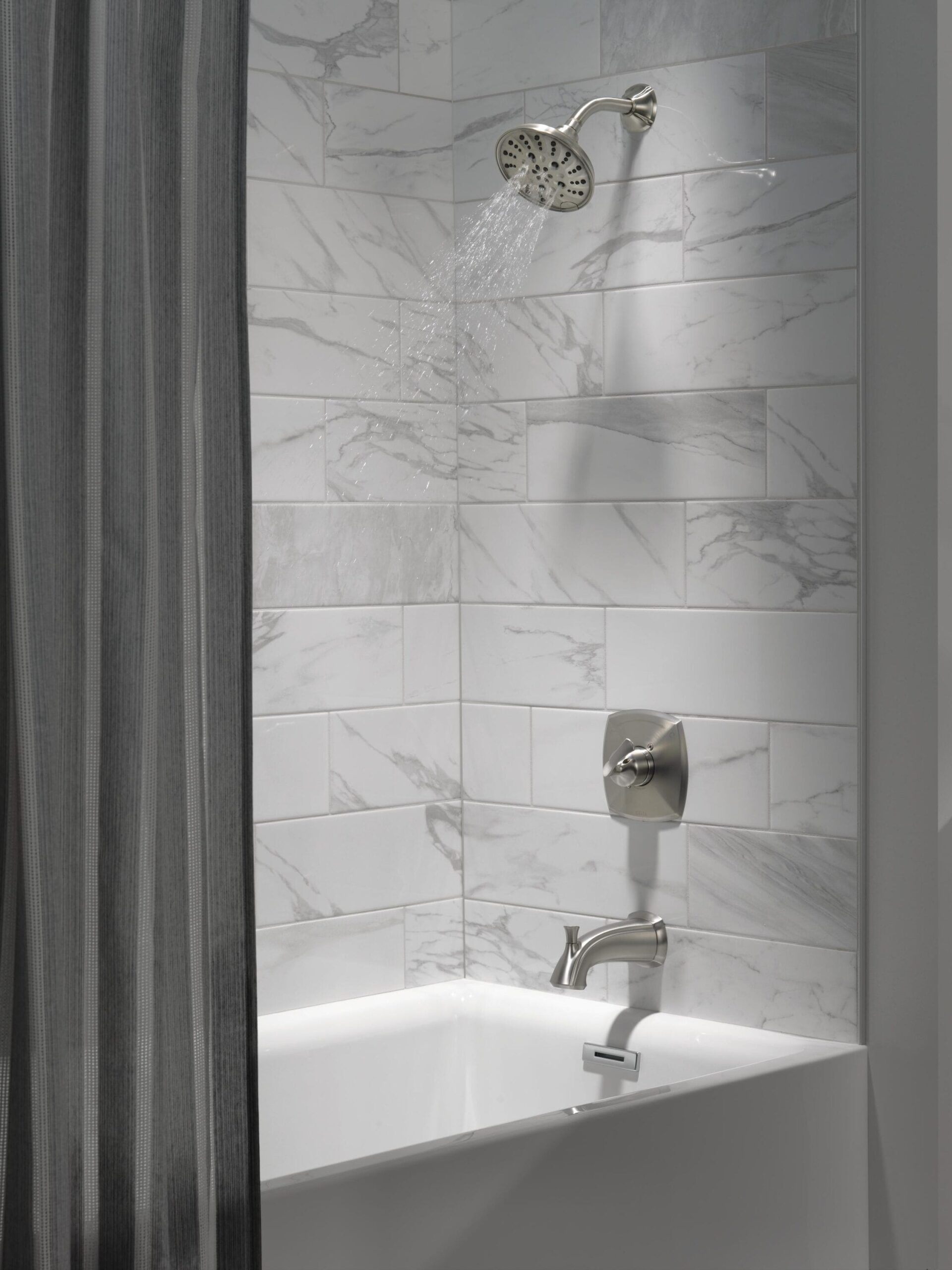 Delta Sandover Spotshield Brushed Nickel 1-handle Multi-function Round Bathtub and Shower Faucet Valve Included