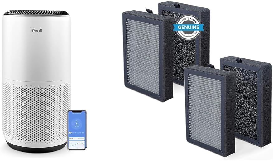 LEVOIT Air Purifiers for Home Large Room Up to 1980 Ft² in 1 Hr With Air Quality & LV-H128 Air Purifier Replacement, 3-in-1 Pre-Filter, Capture Dust Smoke Pollen, Activated Car
