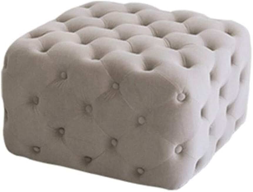 Modern Button Tufted Square Ottomans Stool,Home Velvet Upholstered Pouf Footstool Footrest Stool Bench,Furniture,636338cm(Color:Khaki)