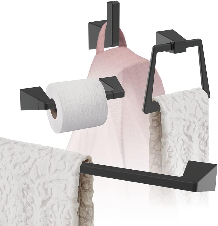 Amerock | Matte Black | Blackrock | Towel Bar | 24 inch (610 mm) | 4 Piece | Bathroom Accessories Set