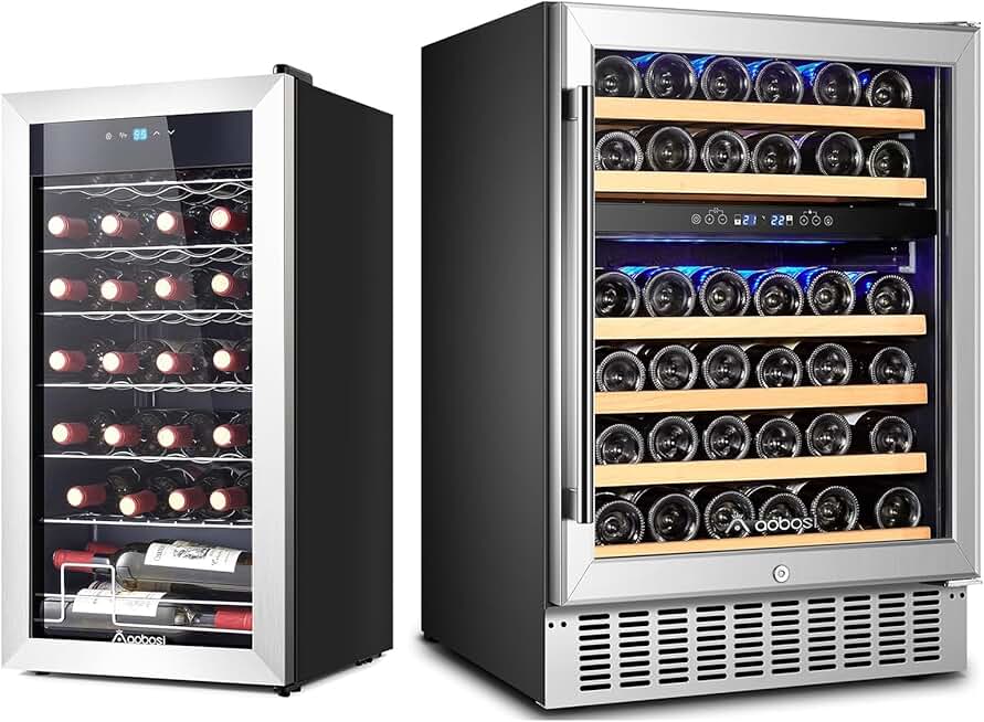 AAOBOSI 46 Bottles Wine Fridge, 24 Inch Wine Cooler with Dual Zone, Freestanding and Built-in Wine Refrigerator,17 Inch Wine Cooler, Freestanding Double-Paned Tempered Glass 28 Bottles Wine