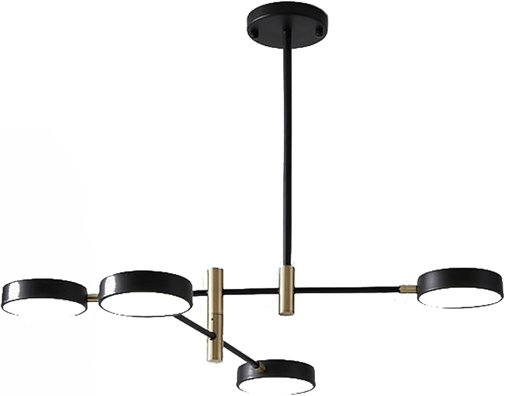 QIYUAN Nordic Creative Acrylic Chandelier,Modern Simple Metal Pendant Lights,Rotatable LED Molecular Hanging Light,for Kitchen Bedroom-Black and Gold Color Change Light 35x27inch