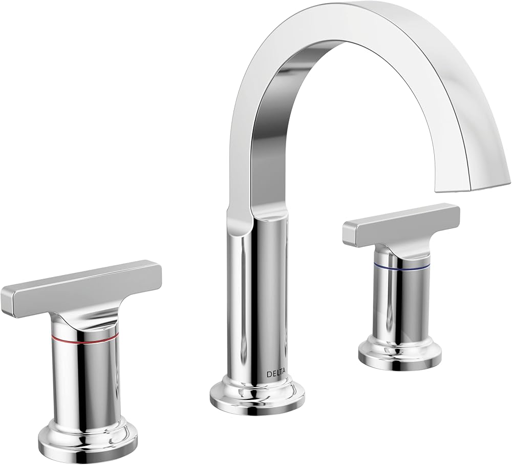 Delta Faucet Tetra Chrome Widespread Bathroom Faucet 3 Hole, Chrome Bathroom Faucet for Bathroom Sink, Bathroom Sink Faucet, Diamond Seal Technology, Metal Drain, Lumicoat Chrome 355887-PR-DST
