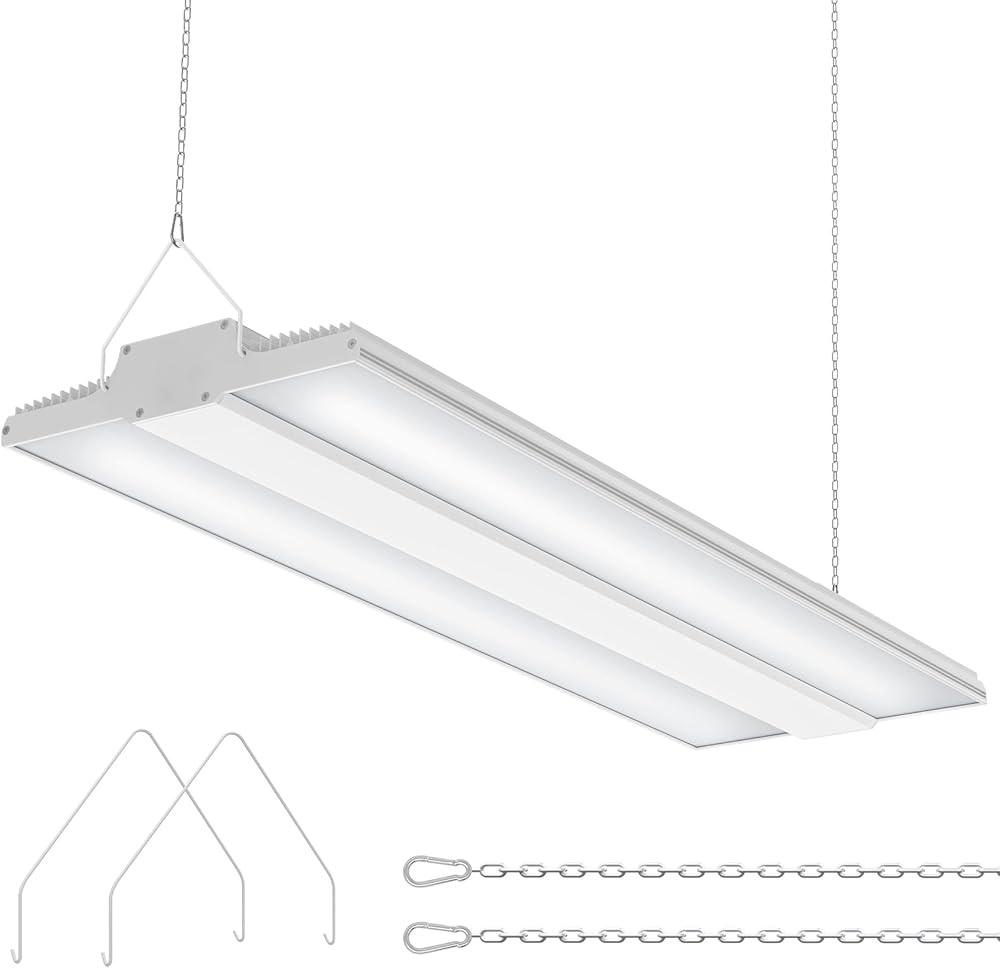 400W LED High Bay Shop Light, 2.2 FT LED High Bay Light 0-10V Dimmable 60,000LM Large Area Illumination, 5000K Haning Linear Light Fixture Commercial Bay Lighting for Warehouse Garage UL Listed